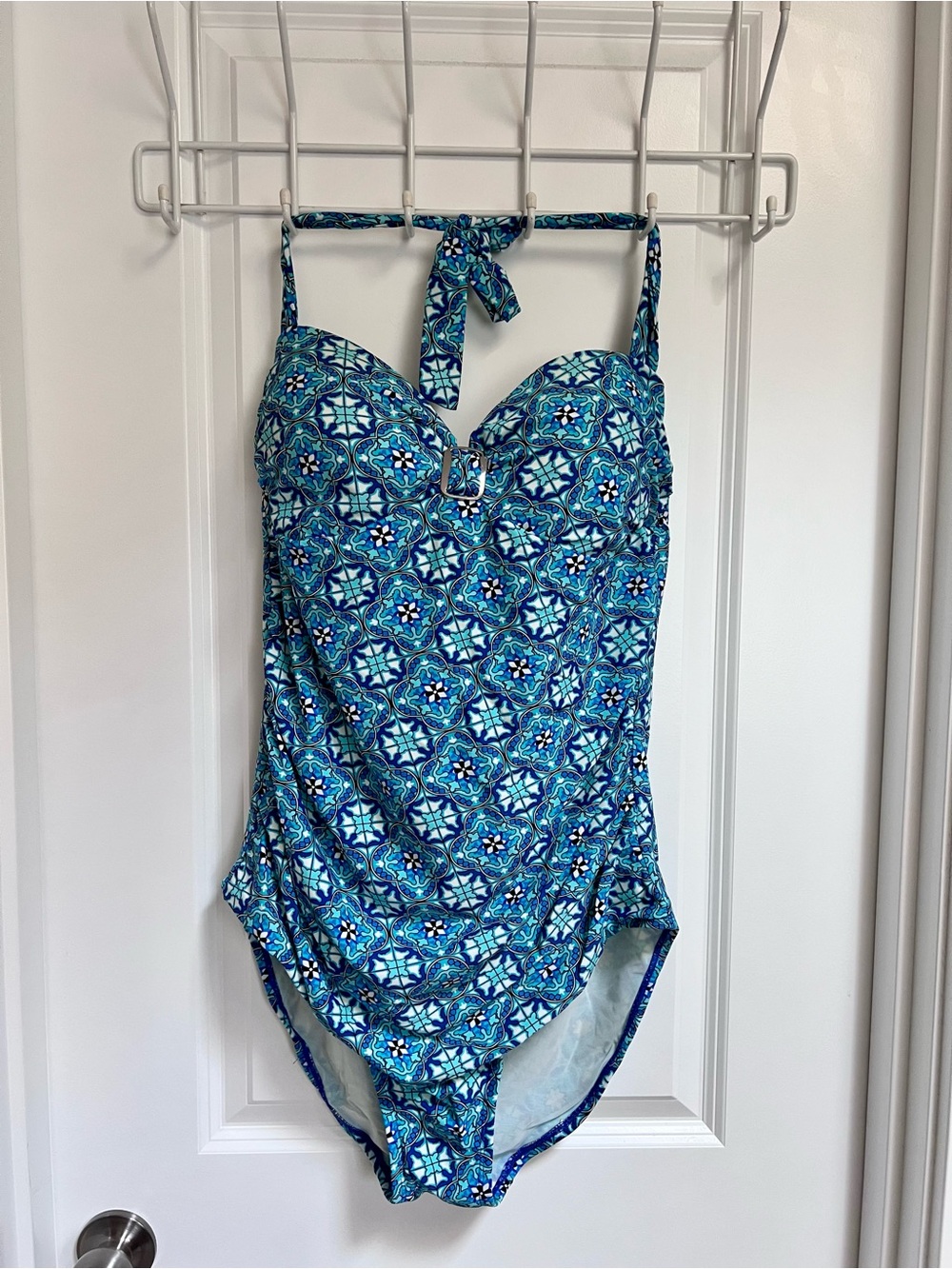 ASSETS by Sara Blakely Blue Patterned Halter One-Piece Swimsuit
